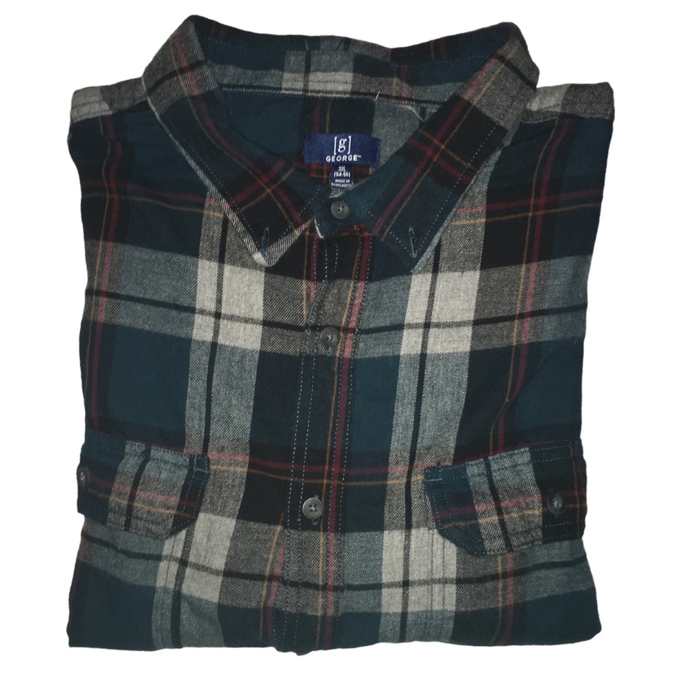 George Red and Blue Plaid Flannel Long Sleeve Shirt